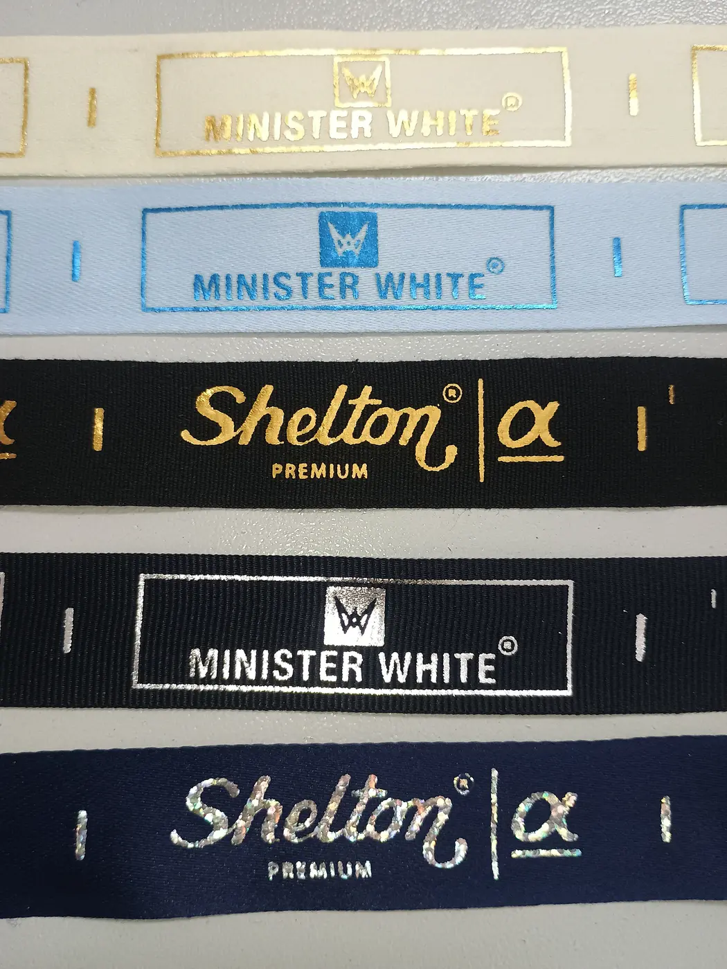 Collection of printed textile label samples